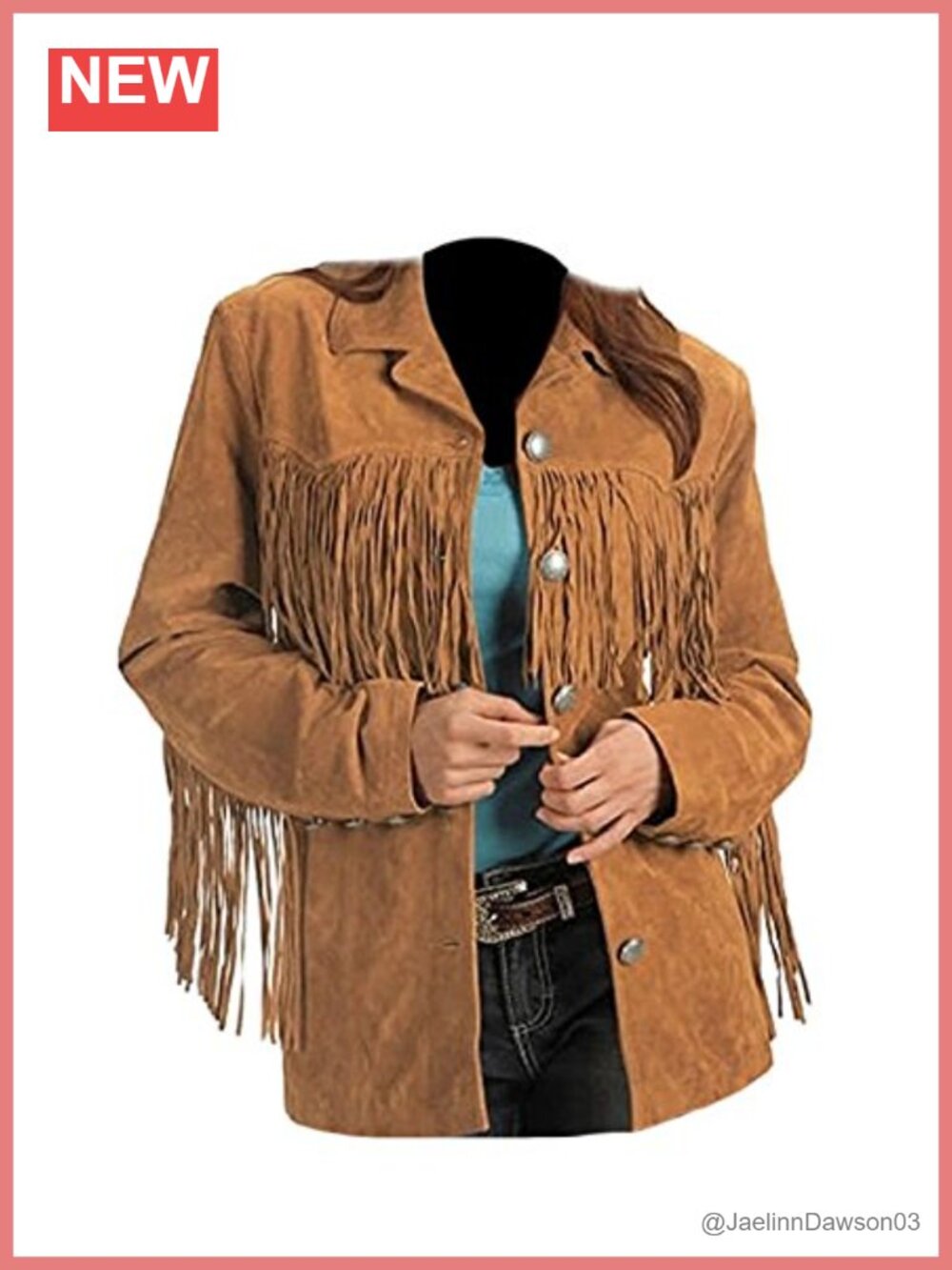Suede Leather Fringed Jacket Poncho Button Down Long Sleeve Cold Weather